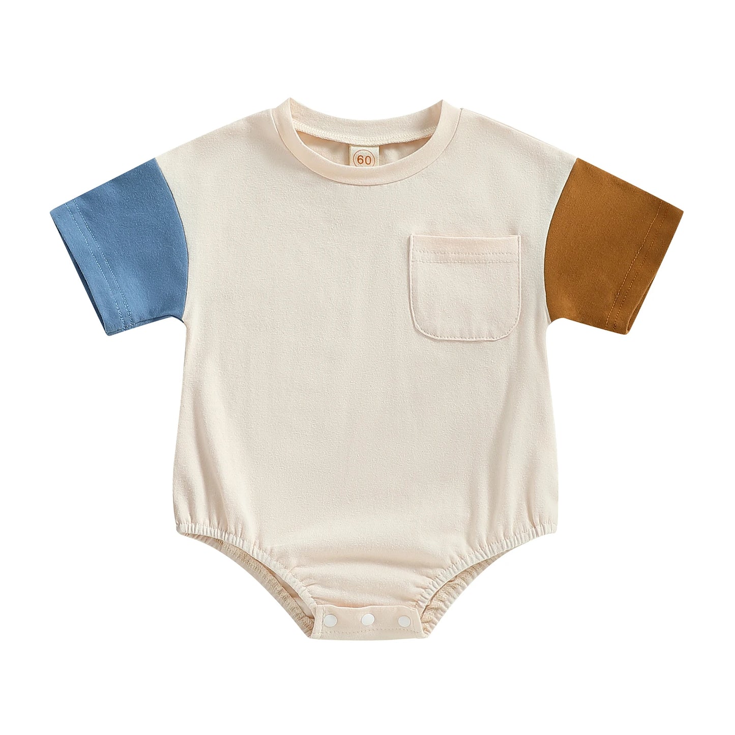 Kid Girl Boy Girl Bodysuit Short Sleeve Round Neck Patch Color Short Jumpsuit Tops