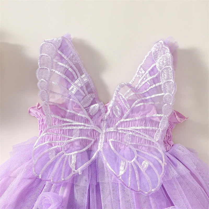 Butterfly Wings Girl Fairy Dress First Birthday Dress Flower Wedding Dress