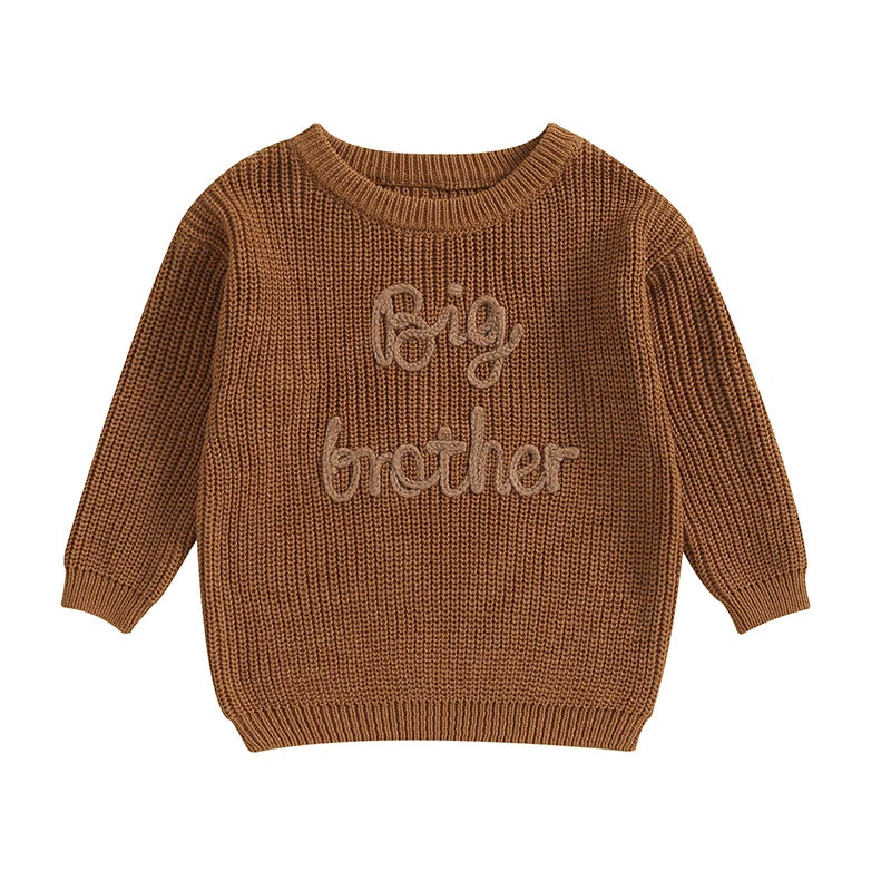 Boys Long Sleeve Letter "Big Brother" Embroidery Pullover Loose Cotton Knit Sweater