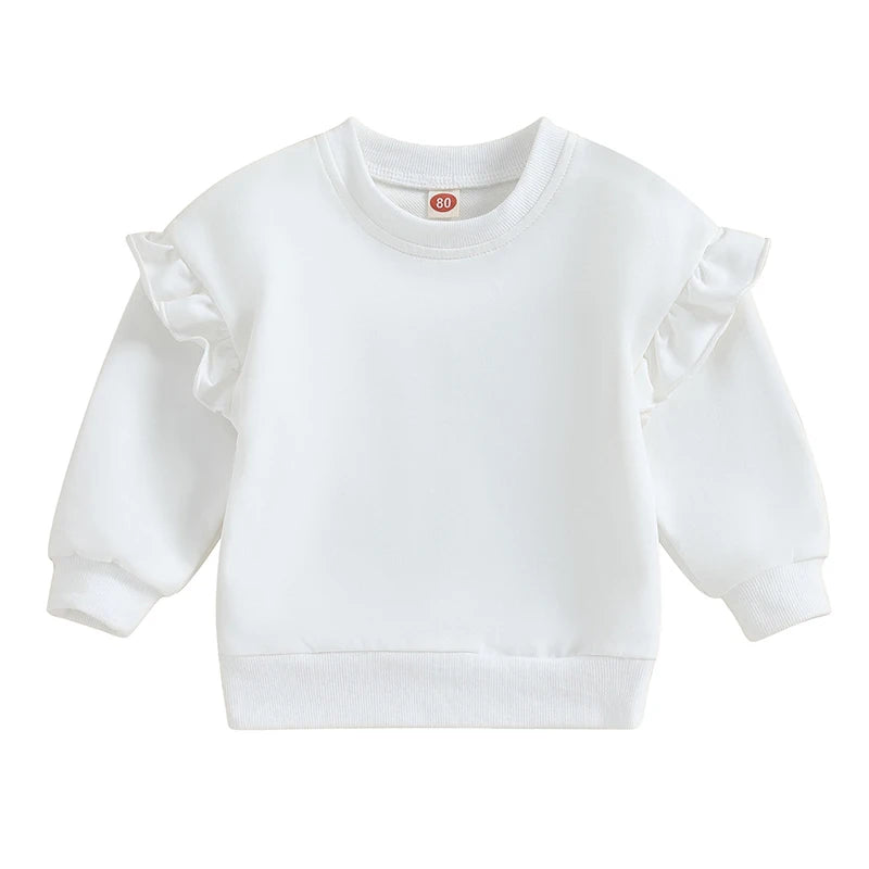 Toddler Kids Baby Boy Girl Crewneck Sweatshirt Cotton Long Sleeve Solid Color Pullover Top Casual Spring Fall Clothes