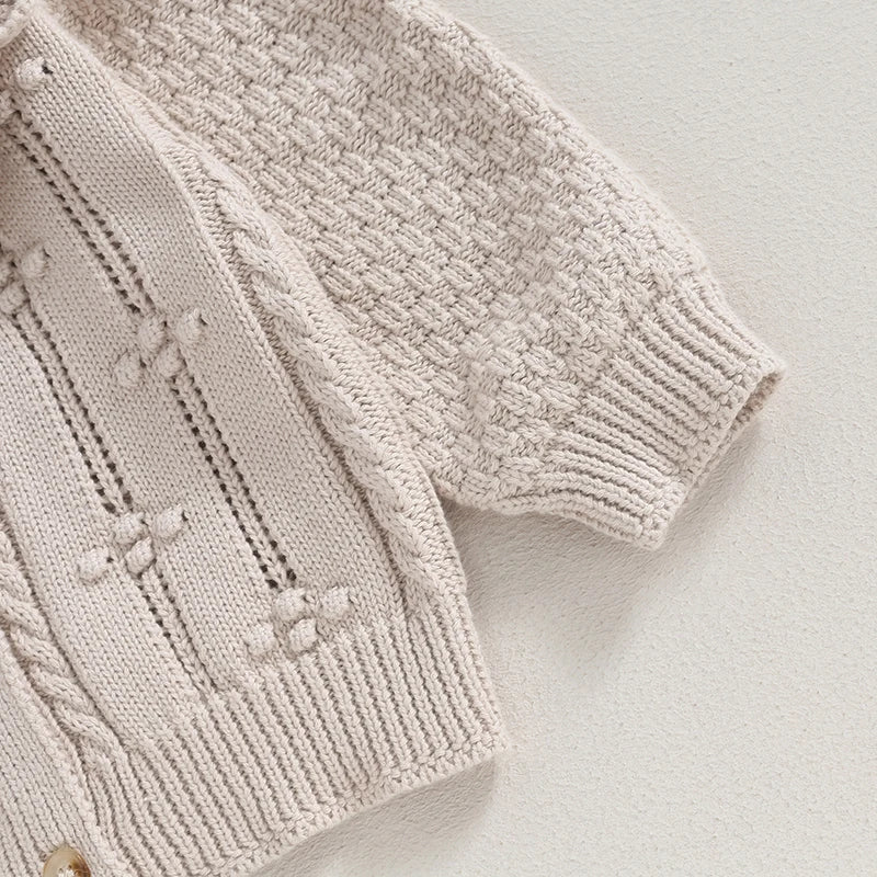 2023-07-28 Lioraitiin 0-24M Baby Girls Knitted Cardigan Sweater Doll Collar Crochet Button Closure Cardigan Outerwear
