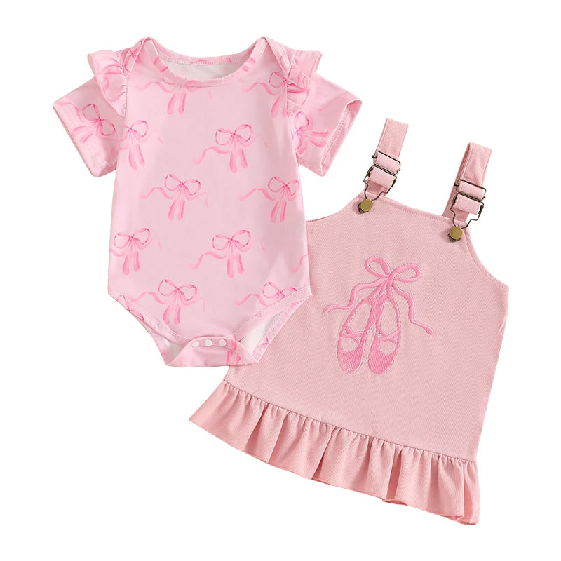 Summer Infant Baby Girls Outfits Short Sleeve Romper + Ruffle Overall Dress Set Casual Clothes