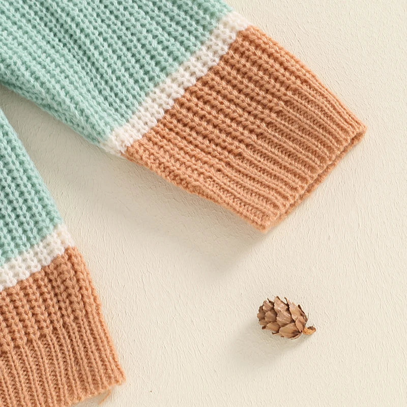 Baby Boy Sweater Casual Contrast Color Warm Knitted Long Sleeve Pullover Infant Knitwear