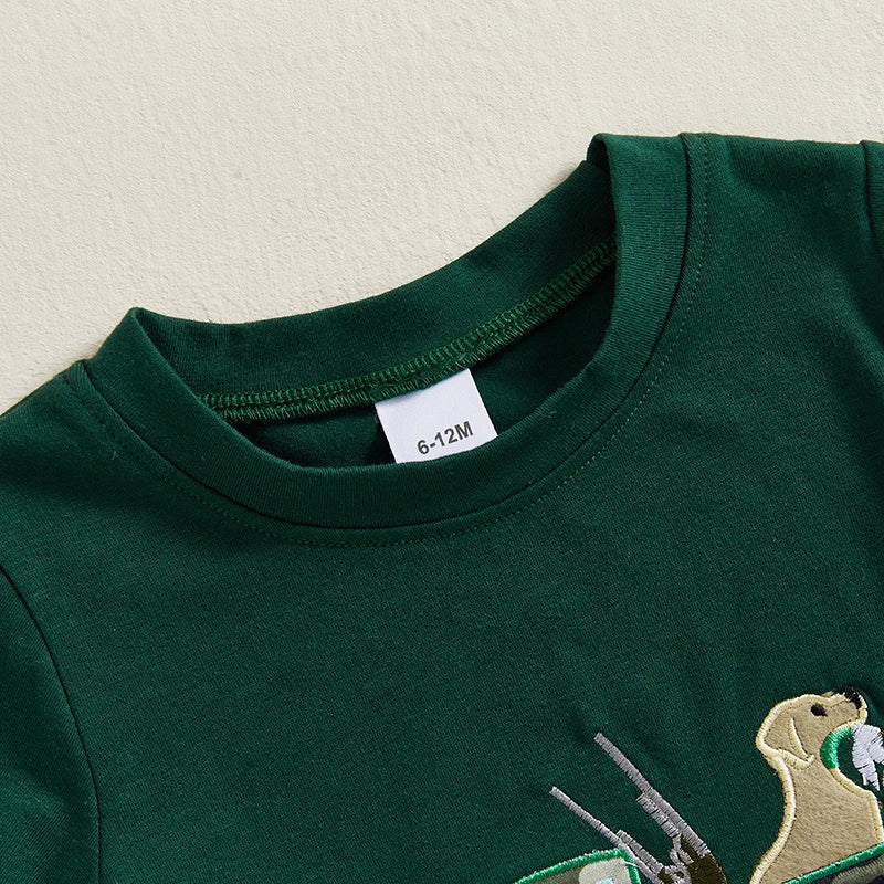 Toddler Baby Boy Summer Outfit Truck Dog Embroidery Short Sleeve T-shirts Camouflage Shorts Set