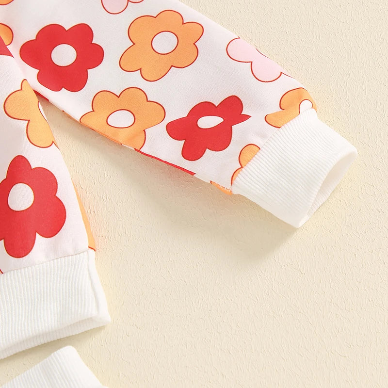Toddler Girl Fall Outfits Floral Print Crew Neck Long Sleeve Sweatshirts and Long Pants 2Pcs Clothes Set