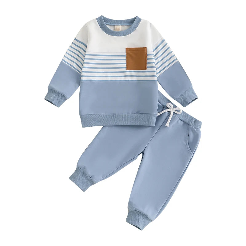Kids Boys Outfit Long Sleeve Stripes Sweatshirt with Elastic Waist Sweatpants Fall Outfit