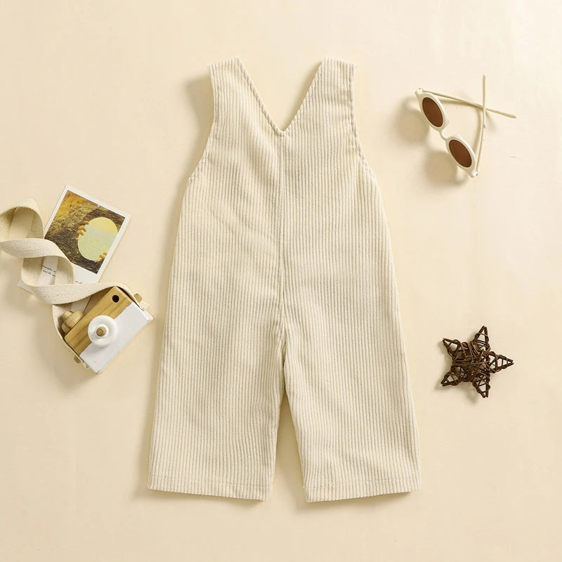 Baby Girl Summer Overalls Infant Wide Leg Solid Color Jumpsuit Front Pocket Suspender Pants Outfits