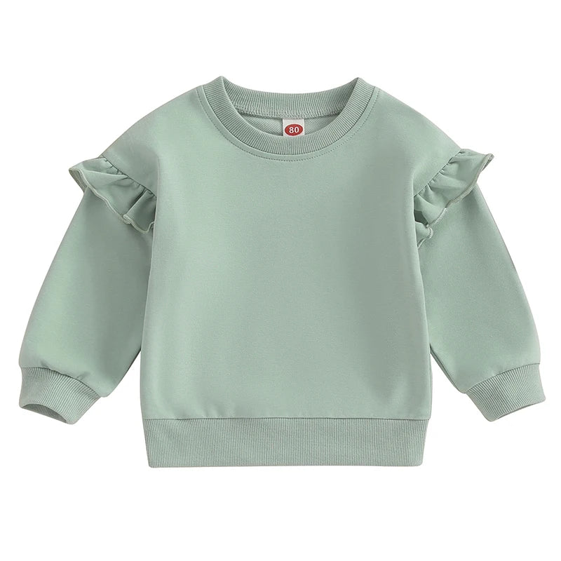 Toddler Kids Baby Boy Girl Crewneck Sweatshirt Cotton Long Sleeve Solid Color Pullover Top Casual Spring Fall Clothes