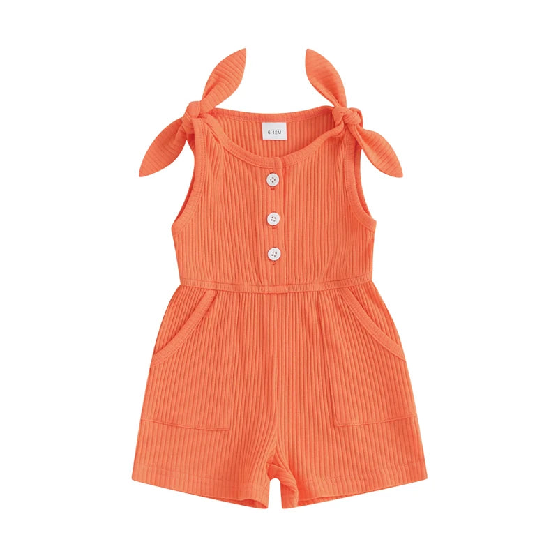 Toddler Kids Girls Rompers Shorts 4 Colors Solid Sleeveless Ribbed Knitted Jumpsuit Overalls Summer Clothes