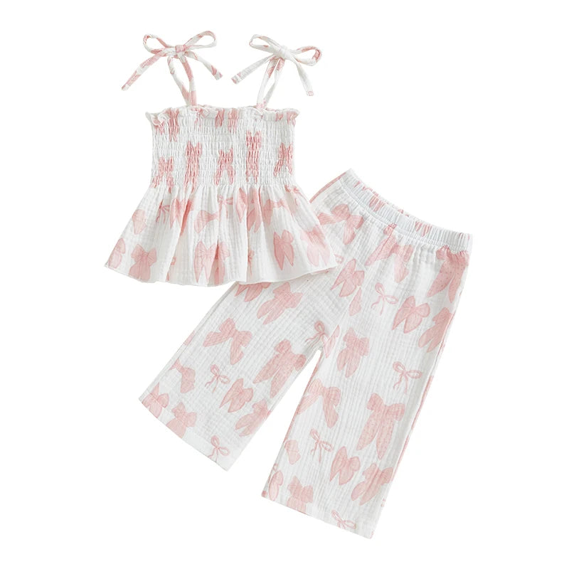 Summer Toddler Kid Baby Girl Clothes Set Sleeveless Lacing Strap Camisole Elastic Waistband Pants Outfits