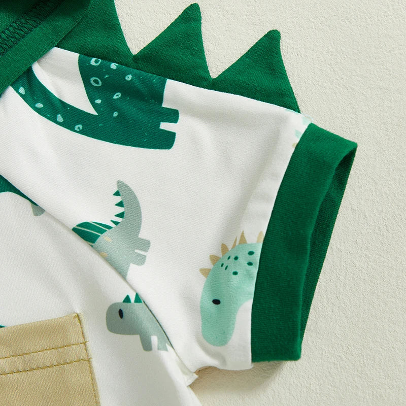 Toddler Baby Boy Summer Outfits Short Sleeve Dinosaur Print Hooded Tops+Shorts Set Clothes