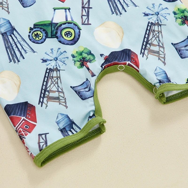 Baby Boys Summer Button Romper Short Sleeve Lapel Western Elements Print Jumpsuit