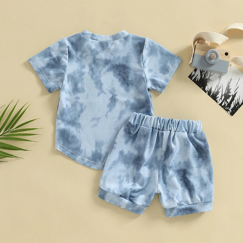Baby Boys 2Pcs Summer Shorts Set Tie-dye Print Short Sleeve Crew Neck T-shirt Shorts Outfit