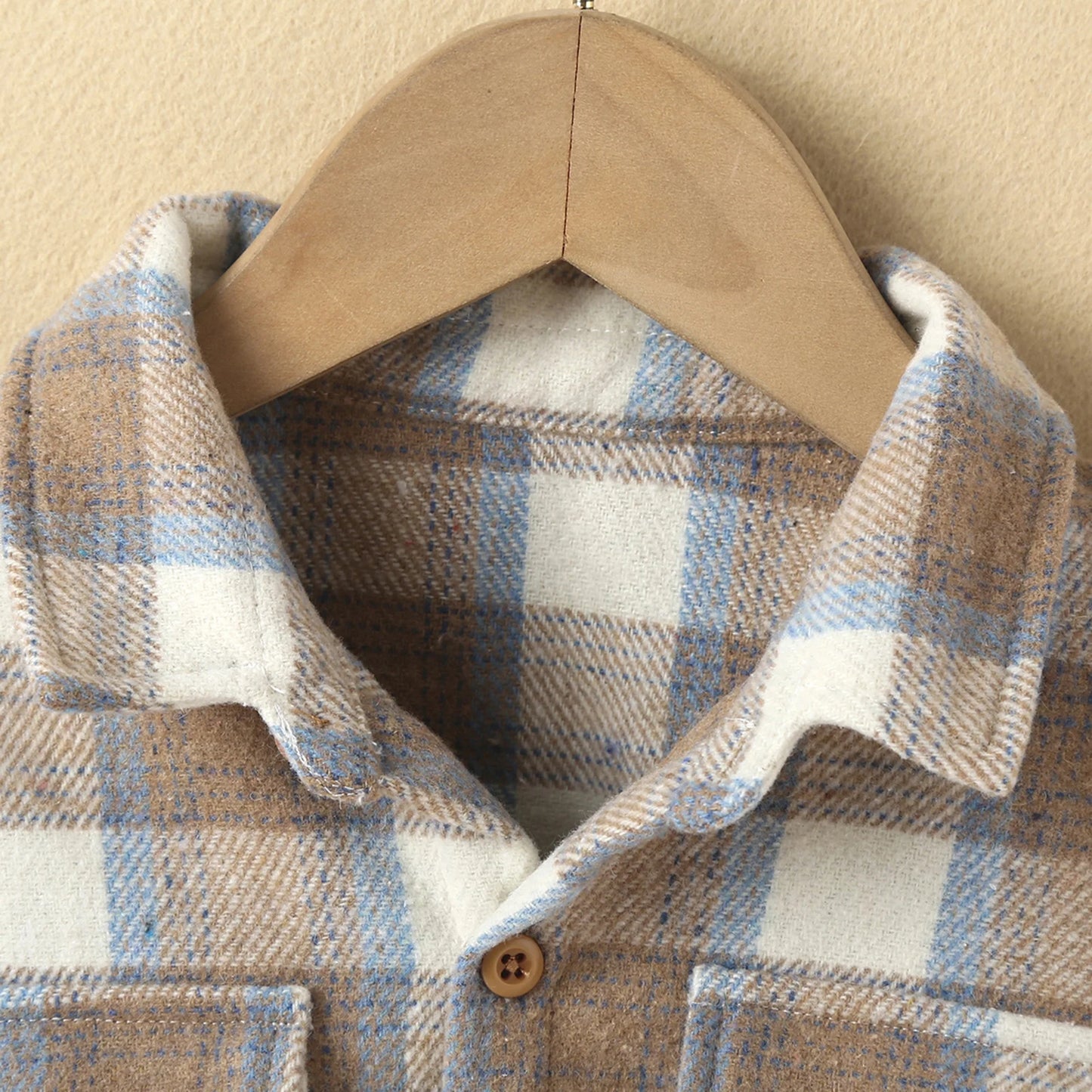 Boys Lapel Shirt Long Sleeve Plaid Printed Single-breasted Jacket