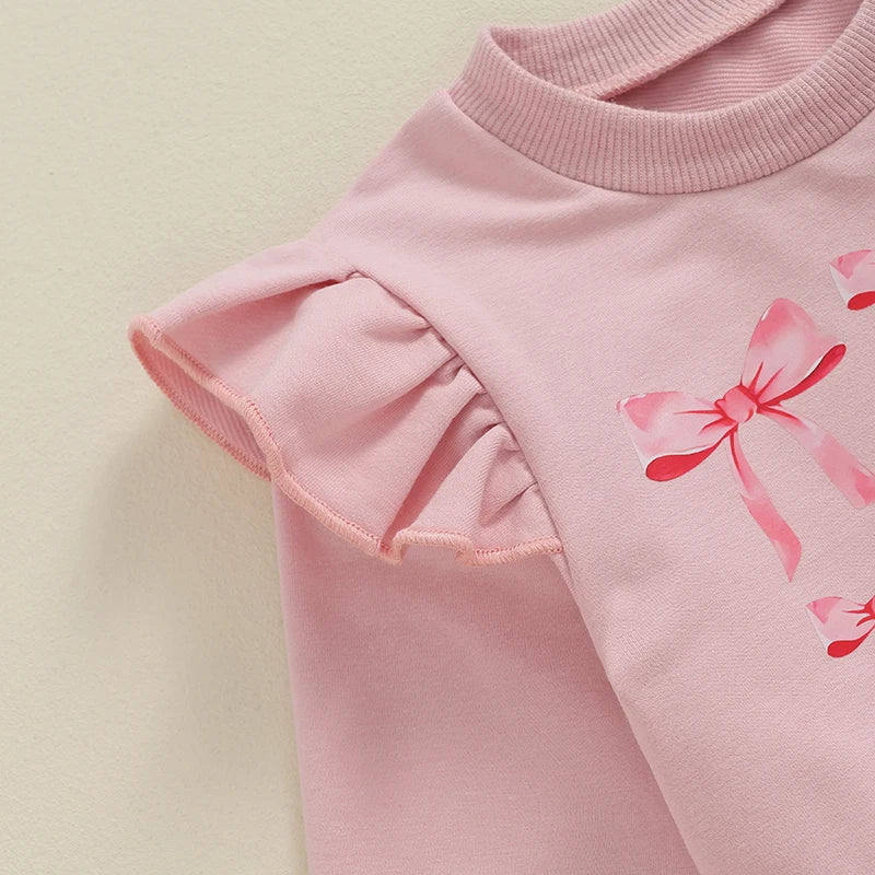 Baby Girl 2Pcs Fall Outfits Cute Bow Print Long Sleeve Pullover + Pants Set Toddler Clothes