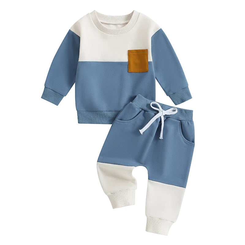 Baby Boy 2Pcs Autumn Pants Set Contrast Color Long Sleeve Crew Neck Sweatshirt Sweatpants Clothes