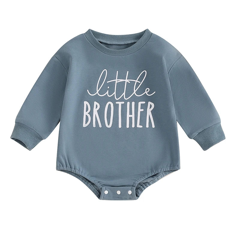 Baby Boys Long Sleeve Round Neck Sweatshirt Romper Letter Print "Little Brother"