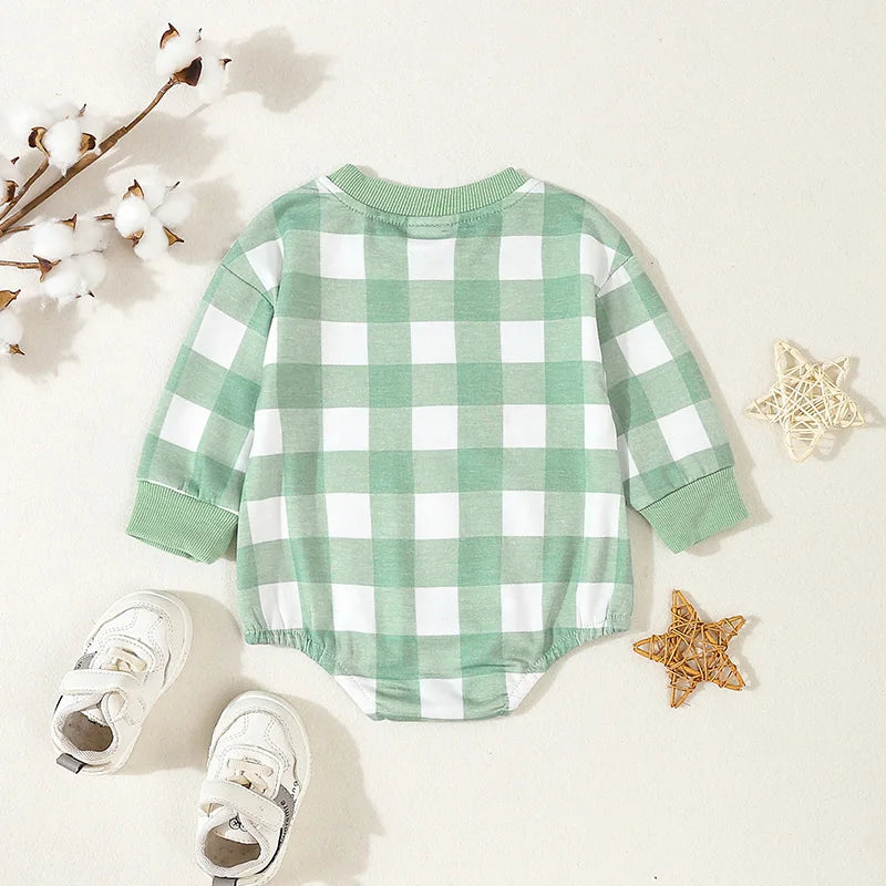 Baby Boys Sweatshirt Romper Plaid Long Sleeve Bodysuit Jumpsuit