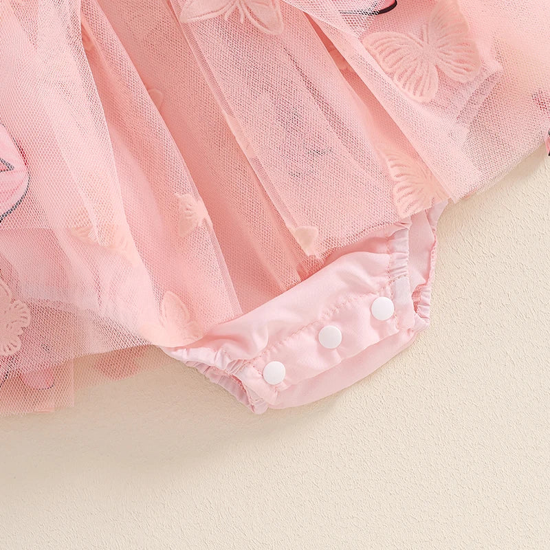 Baby Girls Mesh Romper Dress Butterfly Print Long Sleeve Jumpsuits for Newborn Toddler Cute Clothes