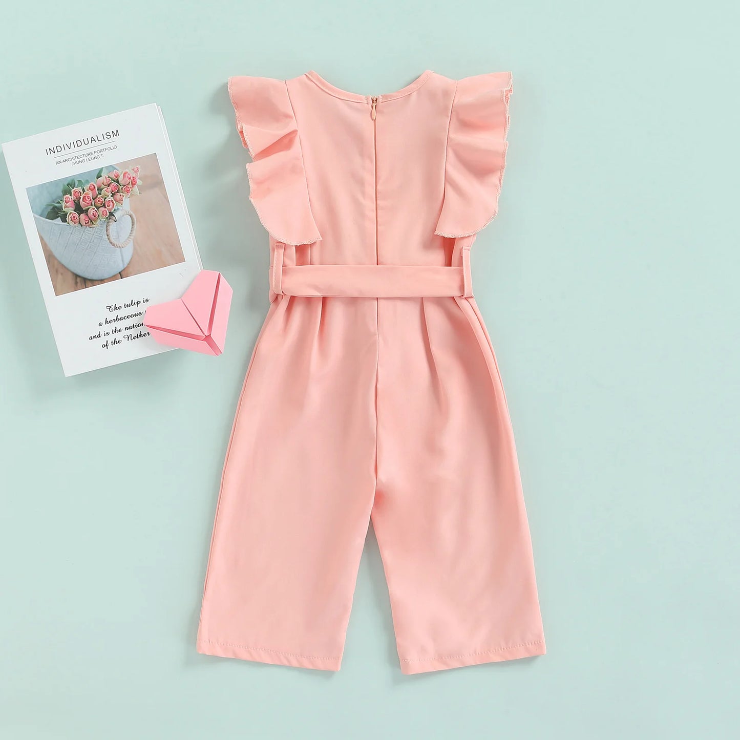 Toddler Baby Girl Summer Romper Off Shoulder Solid Pink O-Neck Jumpsuit Casual Clothing