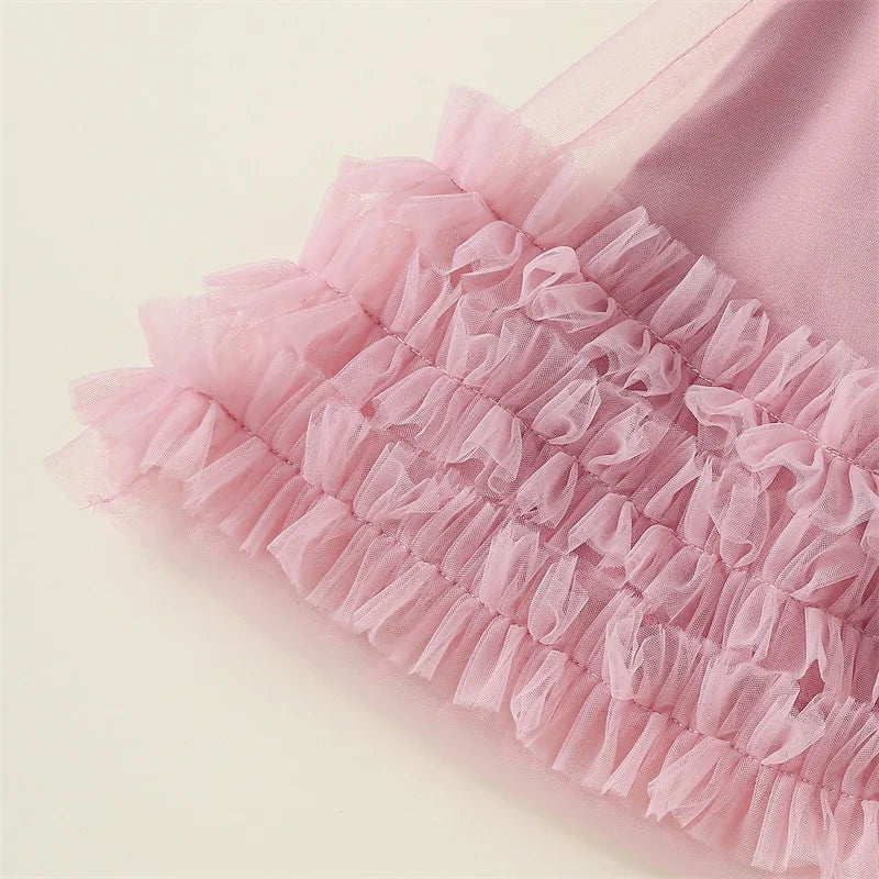 Toddler Kid Girls Dress Children Sleeveless Crew Neck Bow Tulle Dress Summer Casual Princess Dress A-line Dress