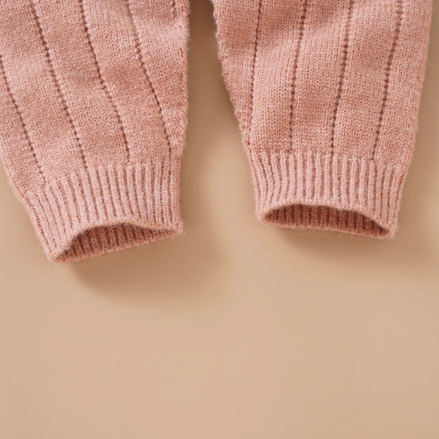 Winter Jumpsuit and Cap, Solid Color Long Sleeve Single-breasted Knitted Romper, 0-18 Months