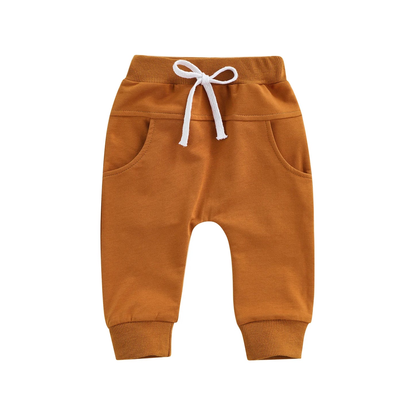 Boys Sweatpants Elastic Waist Adjustable Drawstring Plain Loose Fit Long Pants