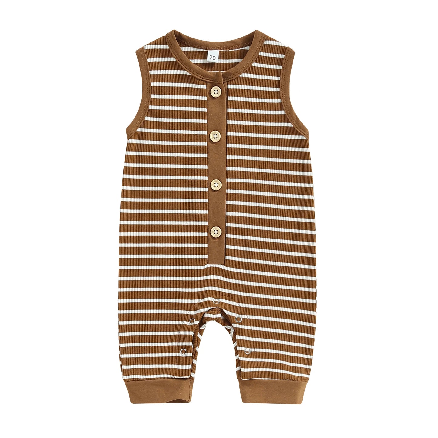 Infant Baby Girls Boys Romper Stripe Sleeveless Crew Neck Buttons Snap Closure Jumpsuits Summer Jumpsuit