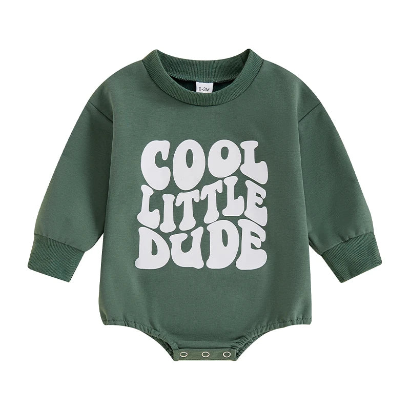 Baby Boy Sweatshirt Romper Letter Print Round Neck Long Sleeve Casual Jumpsuit