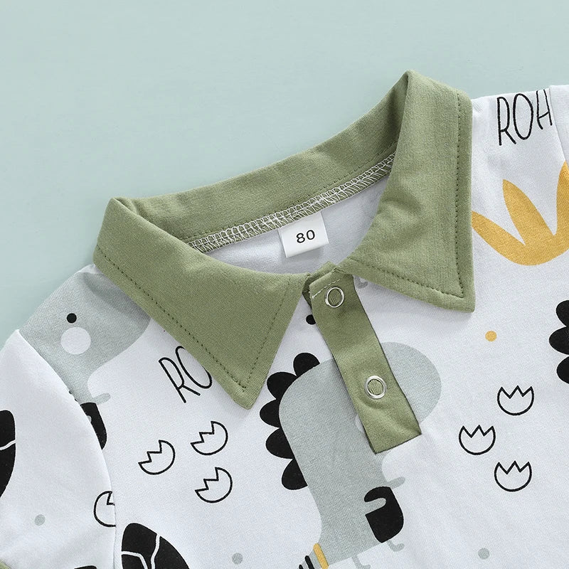 Summer Toddler Kids Boys Casual Suit Cartoon Printed Short Sleeve Tops+Short Pants Clothes Set