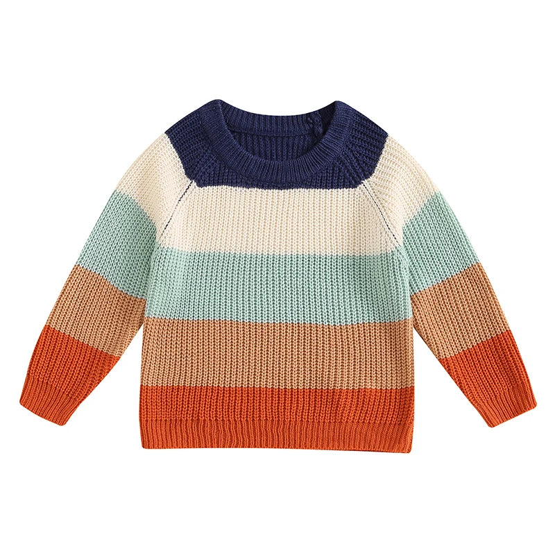 Baby Boy Sweater Casual Contrast Color Warm Knitted Long Sleeve Pullover Infant Knitwear