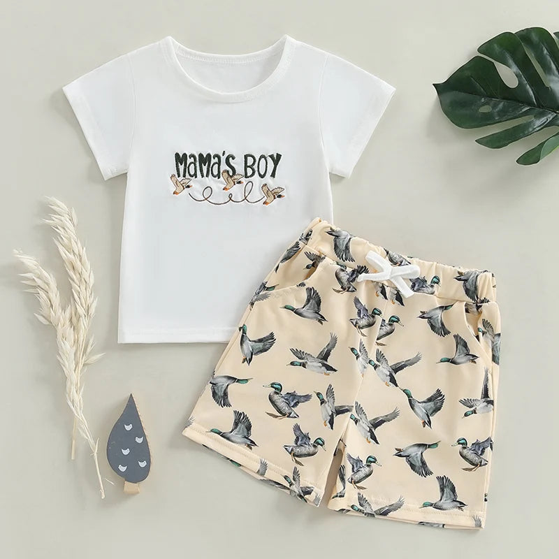 Toddler Baby Boy Duck Outfit Short Sleeve T-shirts Elastic Waist Shorts Summer Outfit