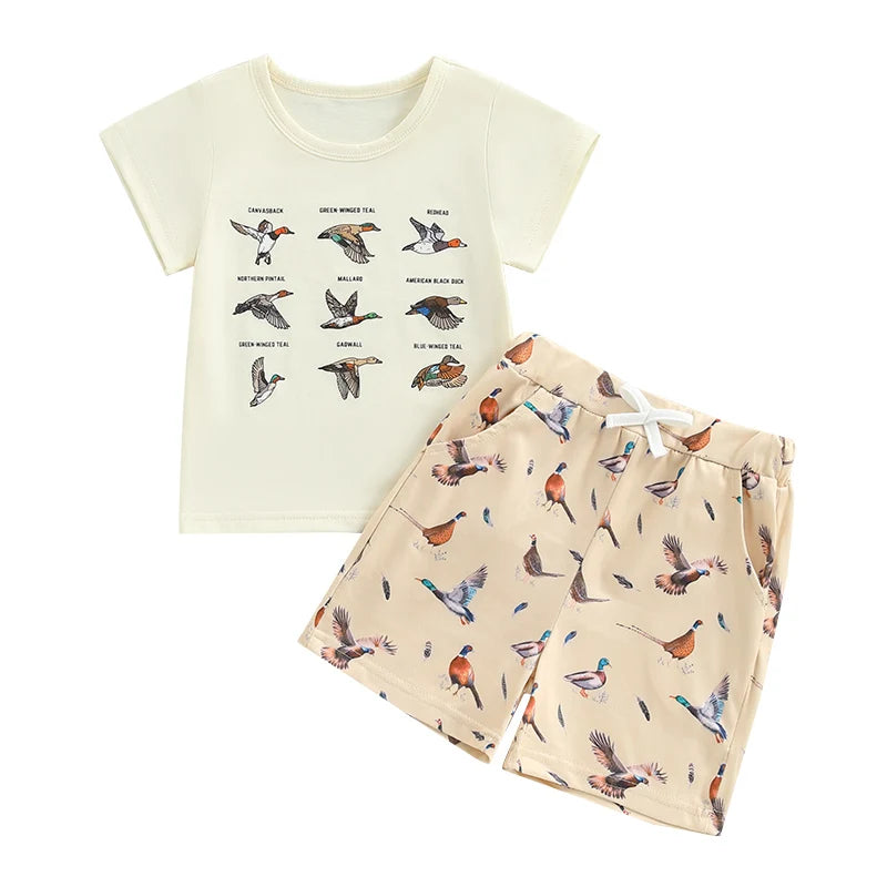 Toddler Baby Boy Duck Outfit Short Sleeve T-shirts Elastic Waist Shorts Summer Outfit