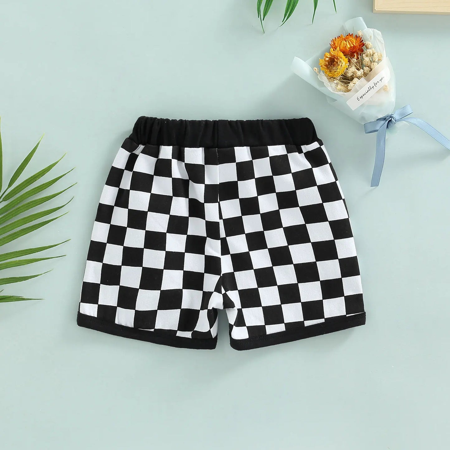 Toddler Baby Boys Elastic Shorts with Checkered Print 2 Colors