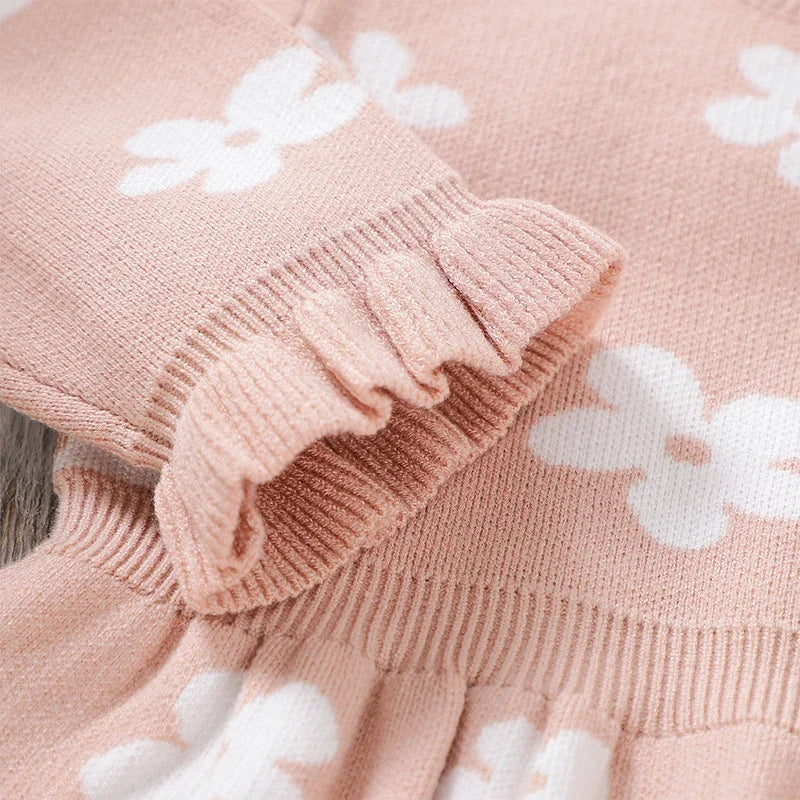 Toddler Kids Girl Long Sleeve Dress Casual Floral Print Ruffle Sweater A-Line Dress Baby Spring Clothes