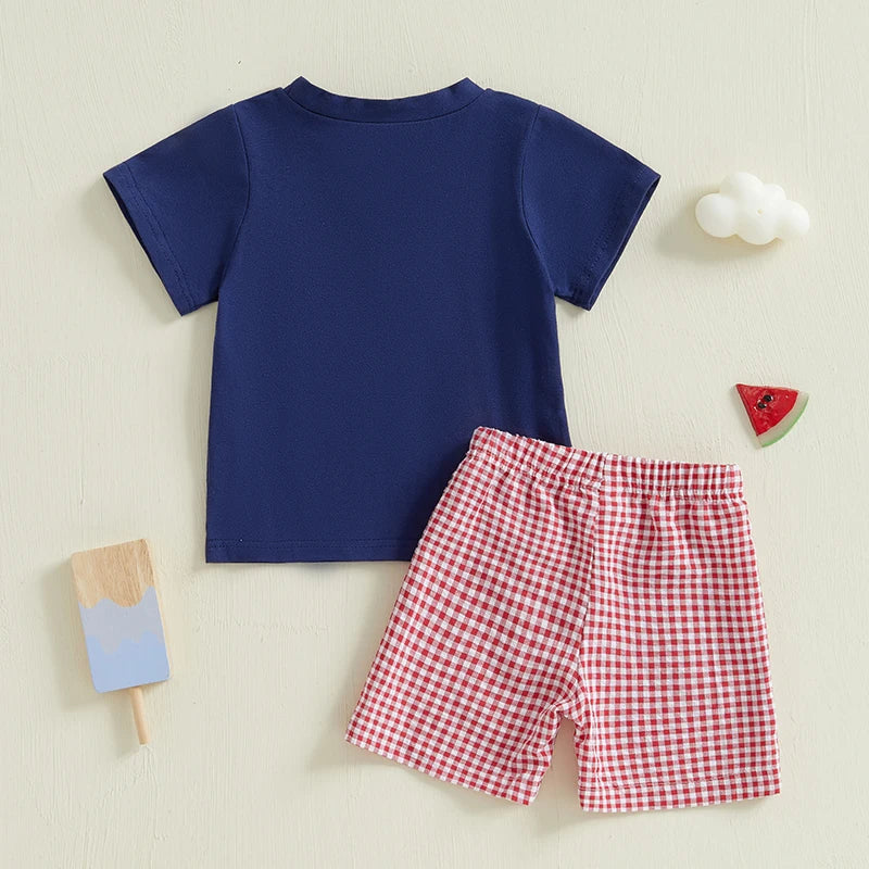 Toddler Baby Boy Summer Outfits Short Sleeve Fire Truck Embroidery T-Shirt + Short Pants Set Clothes