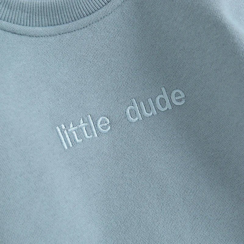 Baby Boys Sweatshirt Bodysuit Long Sleeve Round Neck Letter Embroidery "Little Dude" Bodysuit