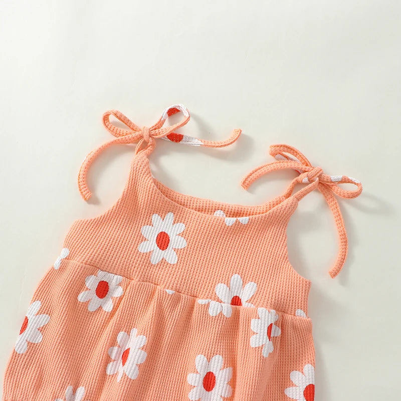 Toddler Baby Girl Jumpsuit Set Summer Floral Print Bandage Sleeveless Rompers Stretch Headband