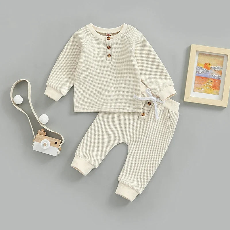 Fall Winter Baby Boy Girl Clothest Set Newborn Infant Toddler Button Tops Pants Casual Outfits Clothing
