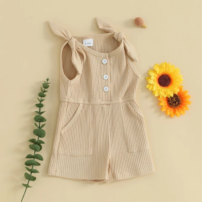 Toddler Kids Girls Rompers Shorts 4 Colors Solid Sleeveless Ribbed Knitted Jumpsuit Overalls Summer Clothes