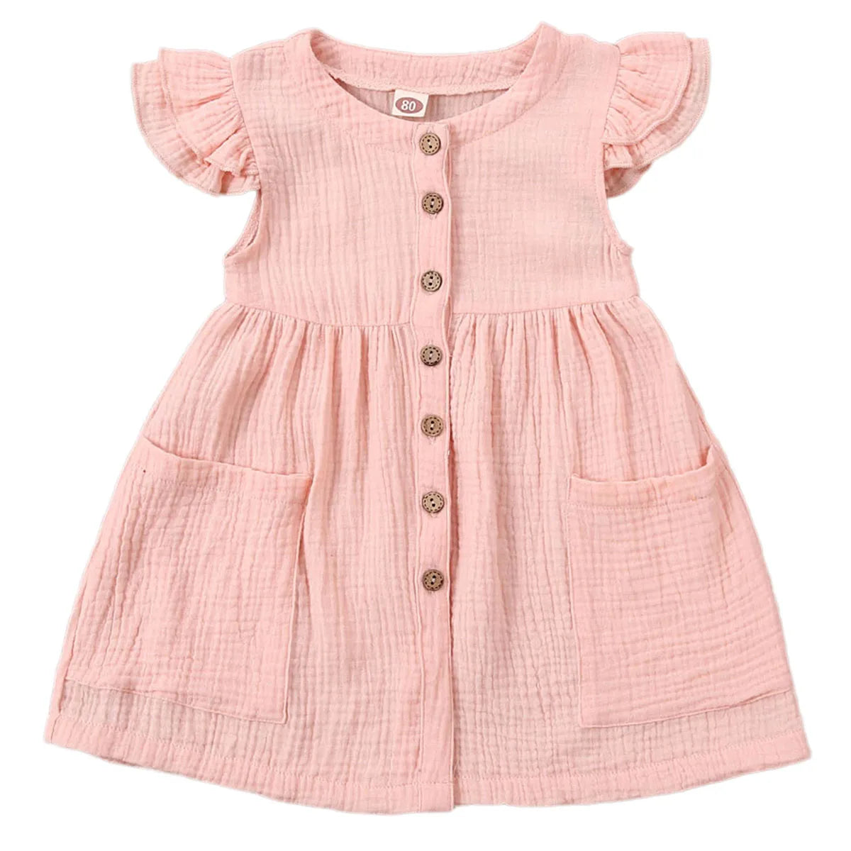 Toddler Kid Baby Girl Summer Dress Ruffles Sleeves Cotton Button Pocket Dress Sundress Clothes