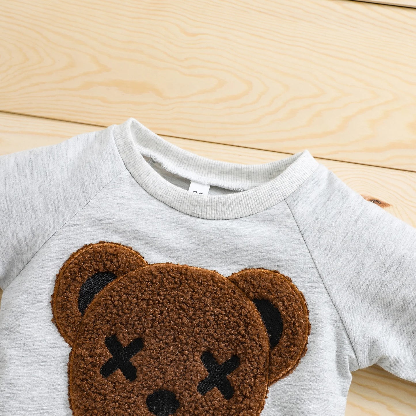 Kids Boy Autumn Tracksuit Fluffy Cartoon Bear O-Neck Long Sleeves Sweatshirt Elastic Waist Pants