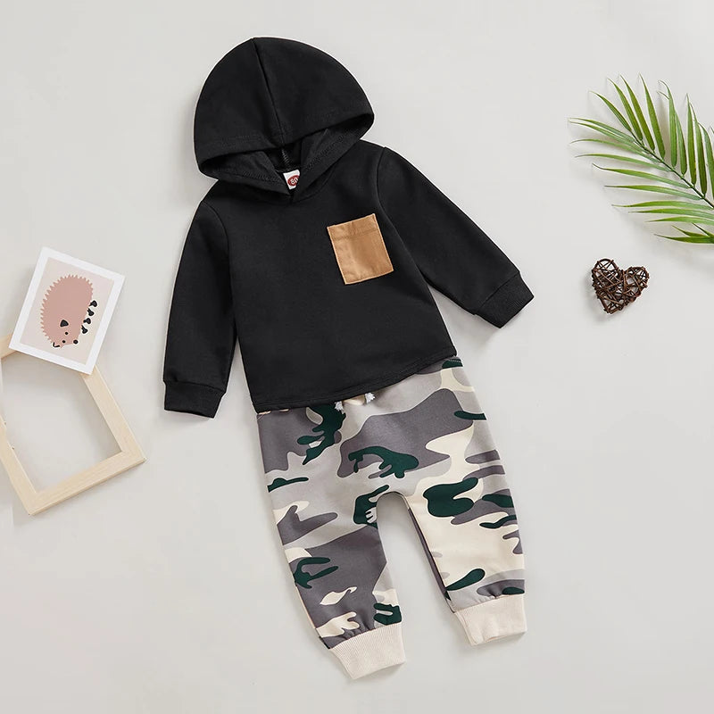 Baby Boys Tracksuit Outfits Long Sleeve Hooded Sweatshirt Elastic Camouflage Pants Suit