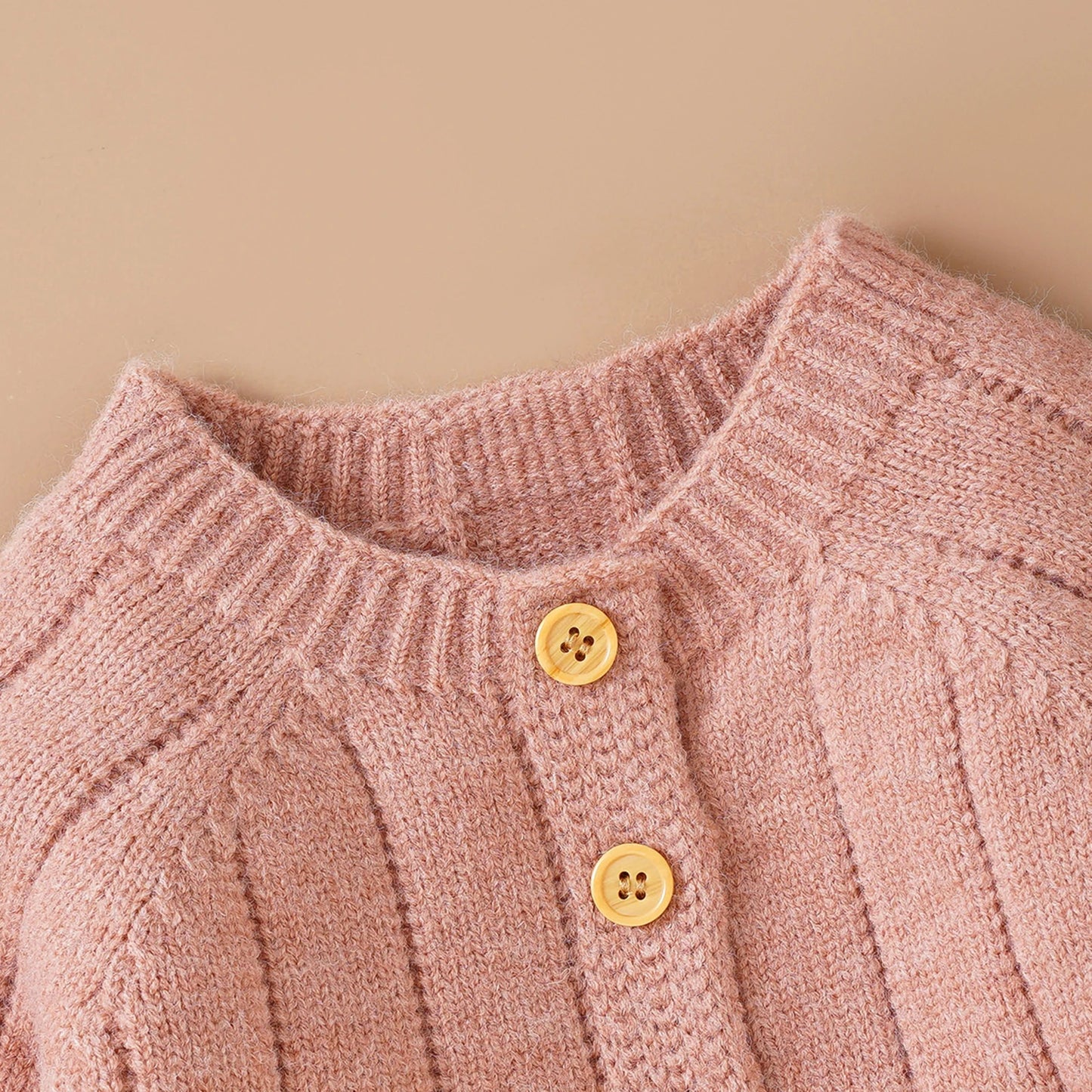 Winter Jumpsuit and Cap, Solid Color Long Sleeve Single-breasted Knitted Romper, 0-18 Months