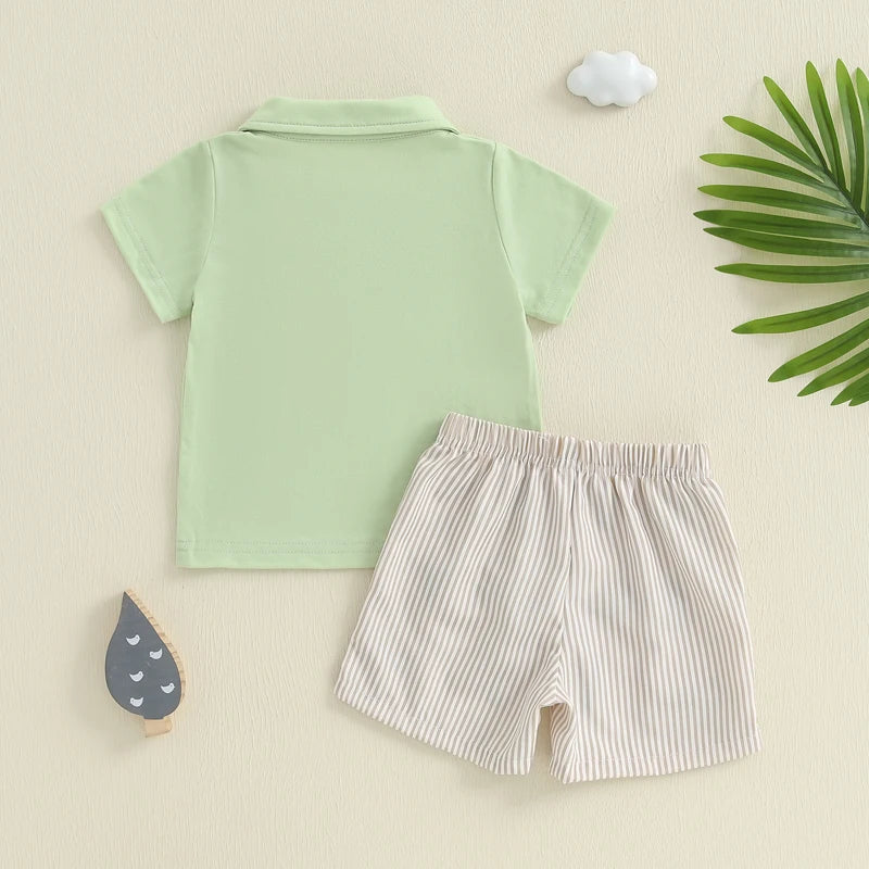 Baby Boys Shorts Set Short Sleeve Embroidery Duck T-shirt with Striped Shorts Summer Outfit