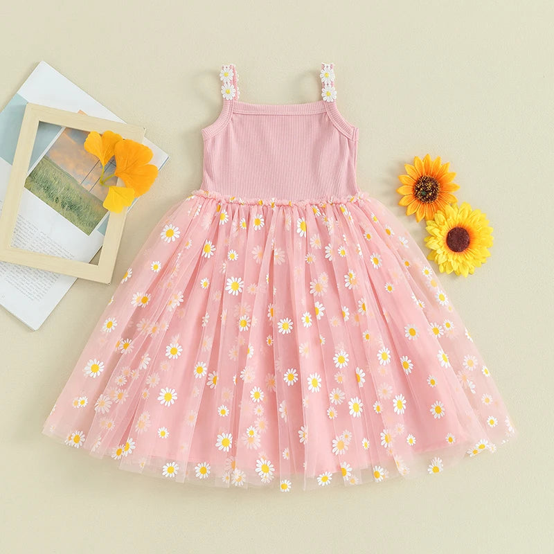 Baby Girls Tutu Dress Daisy Summer Sleeveless Tulle Dress Infant A-Line Princess Sundress
