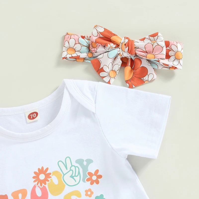Toddler Baby Girls 3Pcs Outfit Set Short Sleeve Letter Print Romper Floral Flared Pants