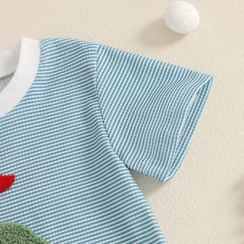 Newborn Baby Boy Summer Romper Short Sleeve Round Neck Stripes Print Bodysuit Playsuit