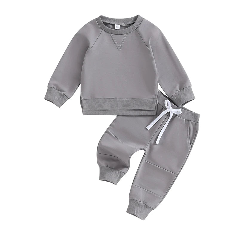 Toddler Baby Boys Fall Outfits Long Sleeve Split Hem Sweatshirt Tops Pocket Pants Kid Clothes Sets