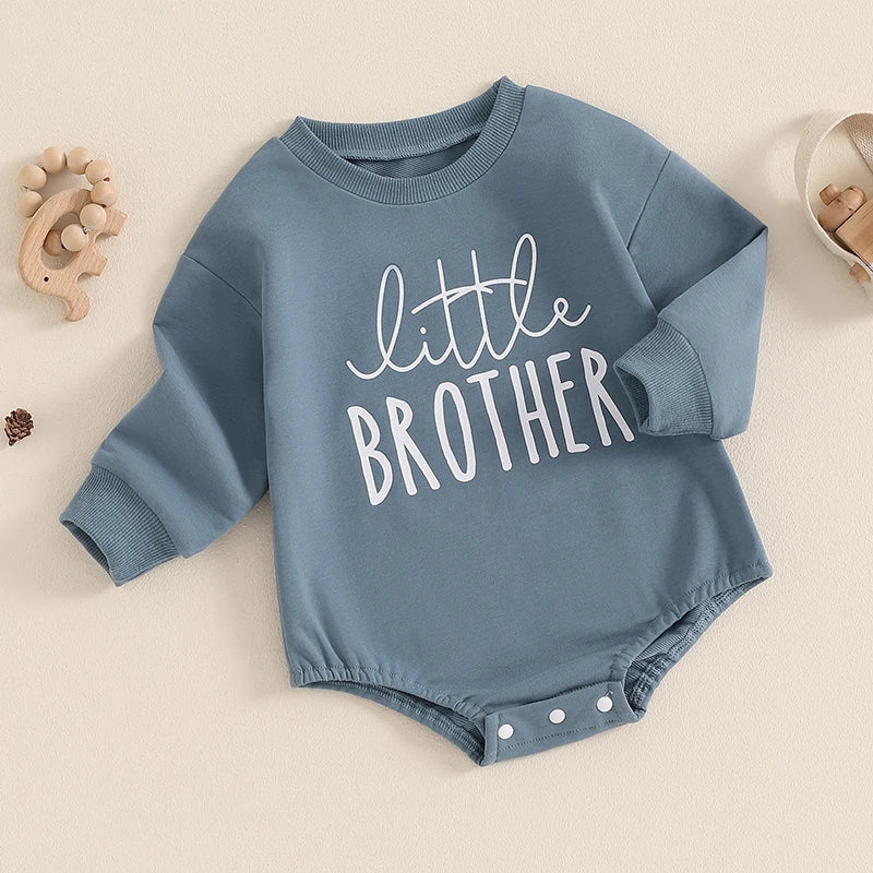 Baby Boys Long Sleeve Round Neck Sweatshirt Romper Letter Print "Little Brother"